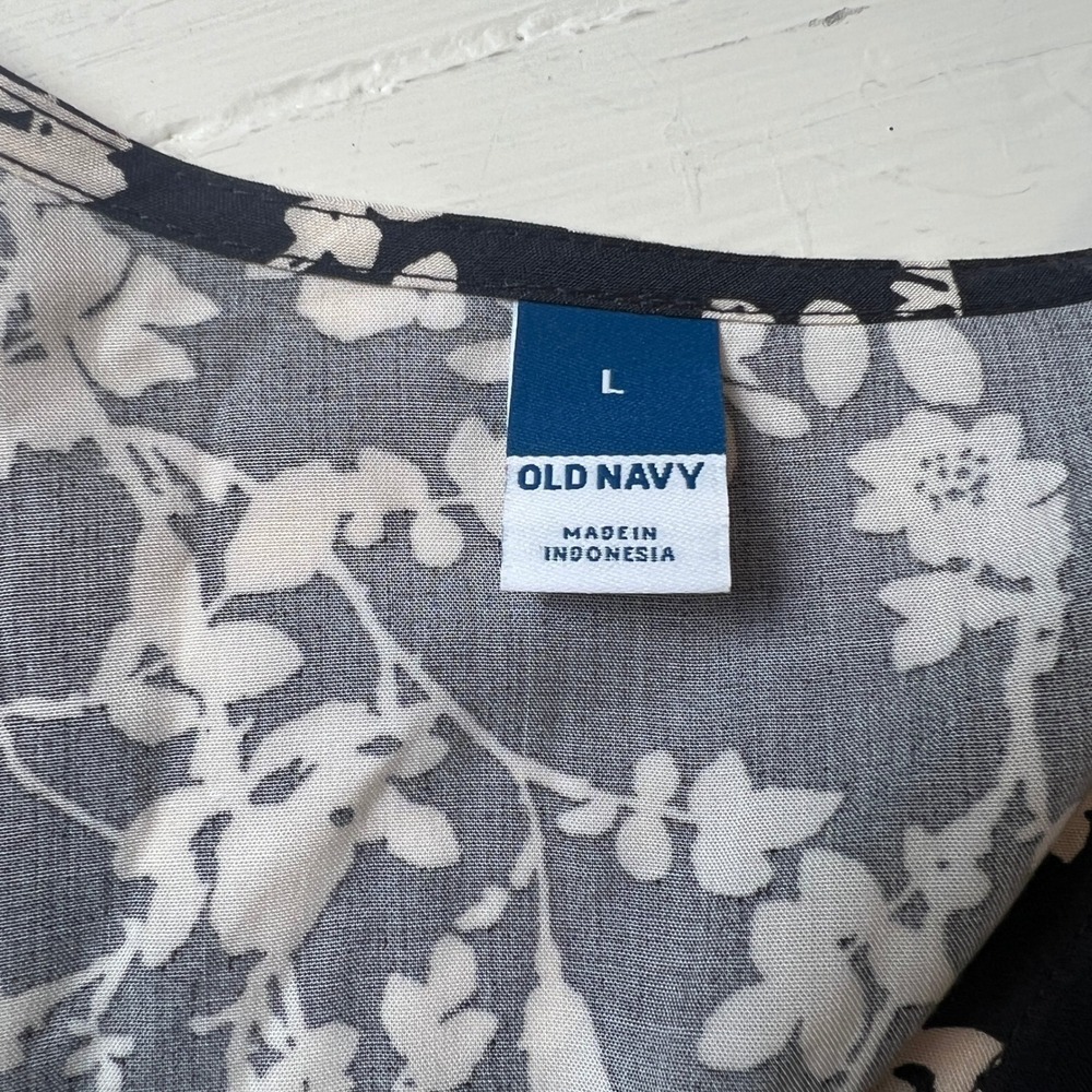 Old Navy Women's Large Black White Floral Long Sleeve Mini Dress Cottagecore - Picture 5 of 7